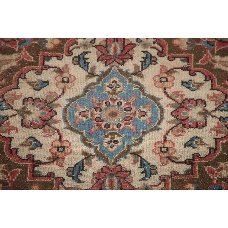 Hand Knotted Oriental 100% Wool Carpet Traditional Floral Pink Kashan Area Rug - 12' 11'' X 9' 7''