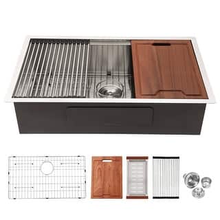 28" 30" 33" Single Bowl Undermount Workstation Kitchen Sink 16 Gauge Sink