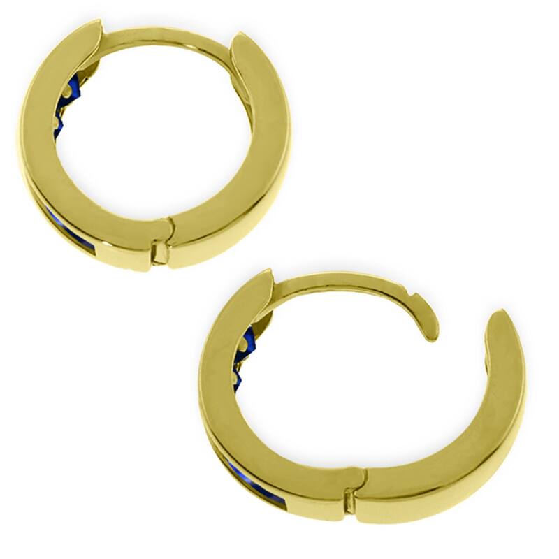 14K Solid Gold Hoop Huggie Gemstone Earrings w/ Natural Sapphires