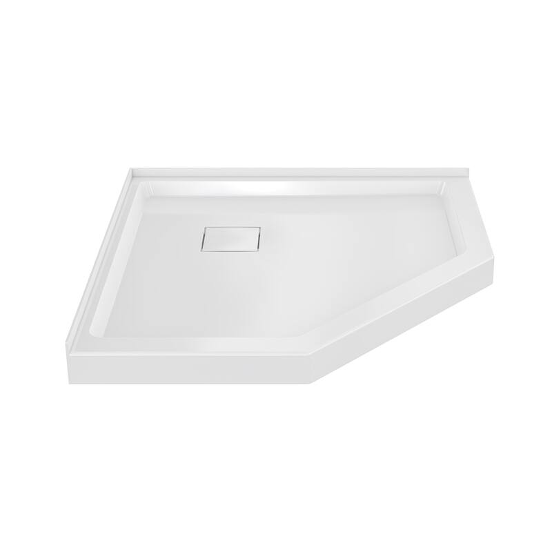 Marquette 38" X 38" Neo-Angle Double-Threshold Shower Pan Base With Center Drain In Glossy White - 38 x 38
