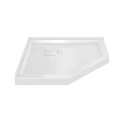 Marquette 38" X 38" Neo-Angle Double-Threshold Shower Pan Base With Center Drain In Glossy White - 38 x 38