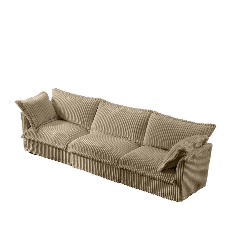 120" Corduroy Upholstered Sectional Sofa Couch with Multiple Pillows