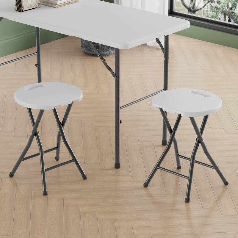 Javlergo Set of 2 Modern X-Frame Folding Chairs with Oval ABS Seats & Carry Handles Space Saving Indoor Outdoor Chairs - White