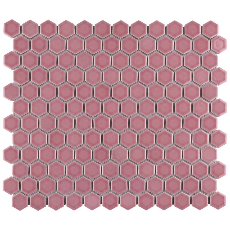 Merola Tile Tribeca 1" Hex Glossy Blush 10-1/4" x 11-7/8" Porcelain Mosaic Floor and Wall Tile