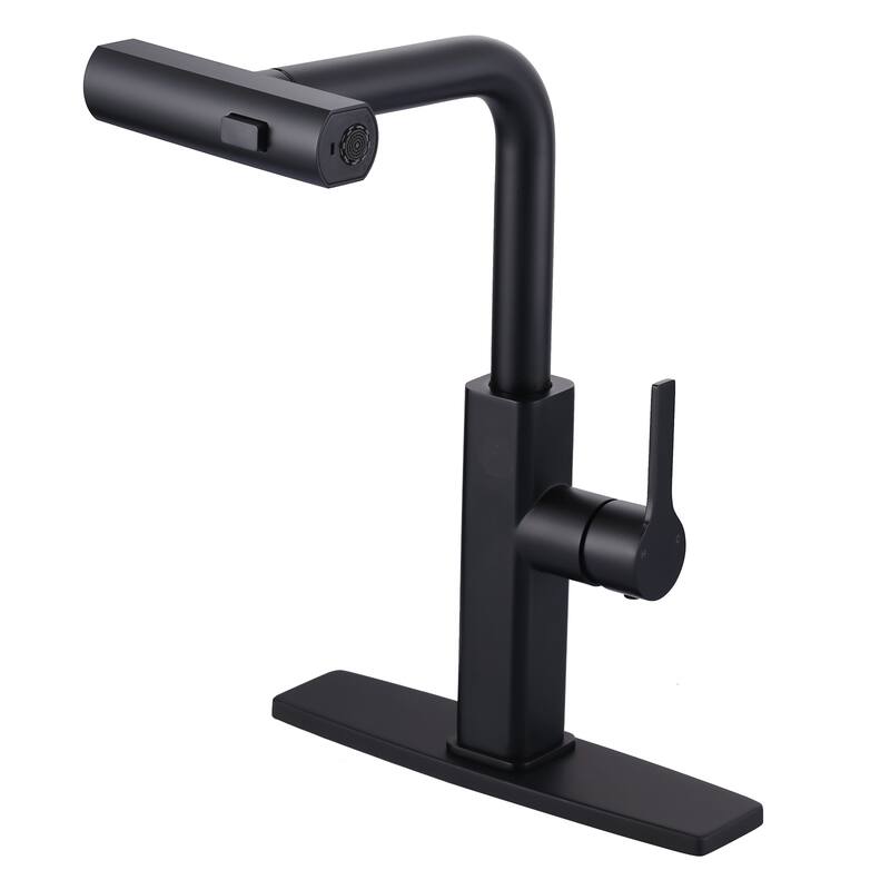 WOWOW Single Handle Pull Out Sprayer Kitchen Faucet with 3-Mode Advanced Spray - Matte Black