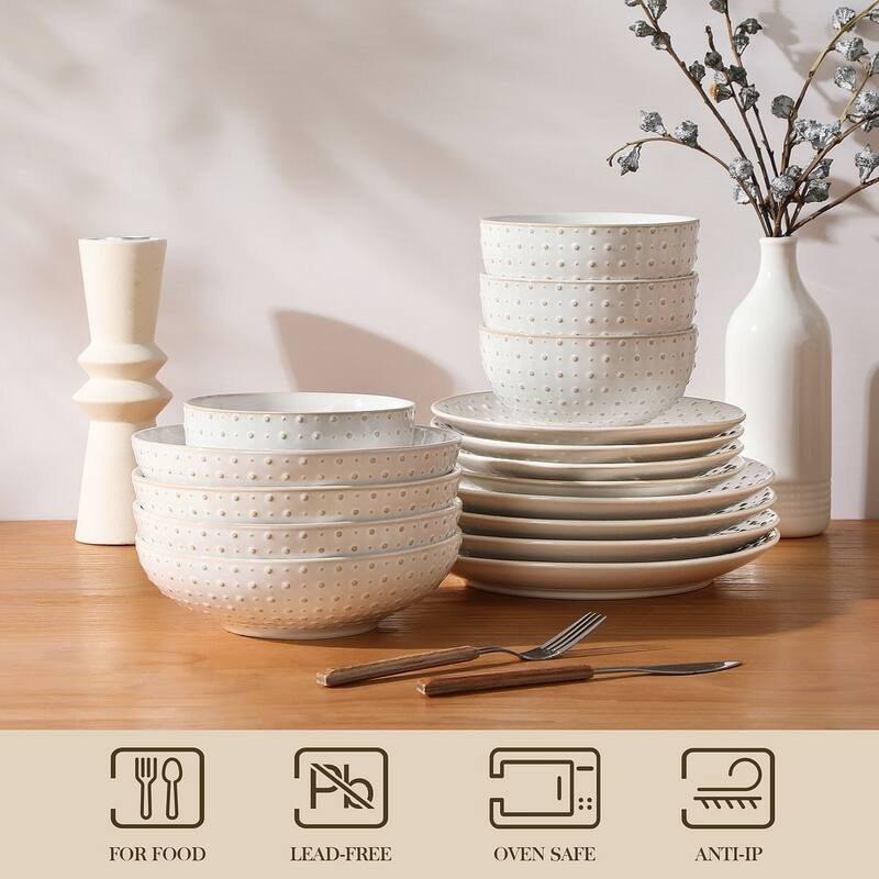 MALACASA LYDIA Embossed Stoneware 16-Piece Dinnerware Set