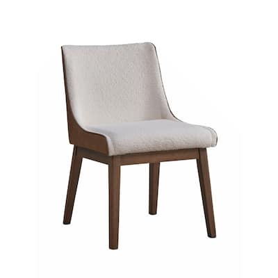 Side Chair (Set-2), White Boucle, Brown Velvet & Walnut Finish