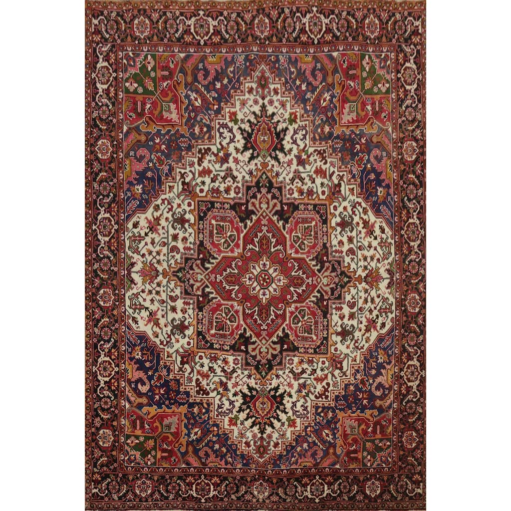 Hand Knotted Oriental 100% Wool Carpet Traditional Medallion Beige & Ivories Heriz Area Rug - 11' 6'' X 8' 1''
