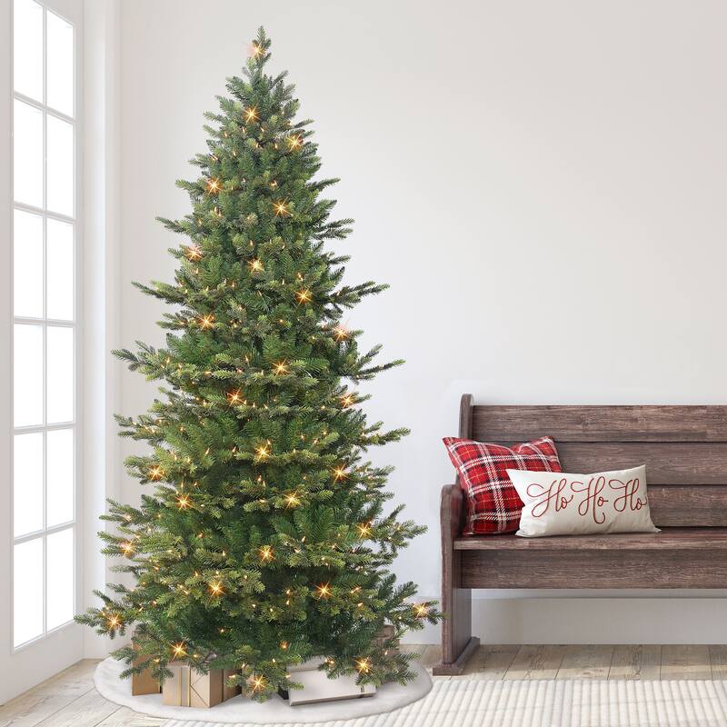 Puleo International 7.5 ft. Pre-lit Slim Royal Majestic Douglas Fir Downswept Artificial Christmas Tree