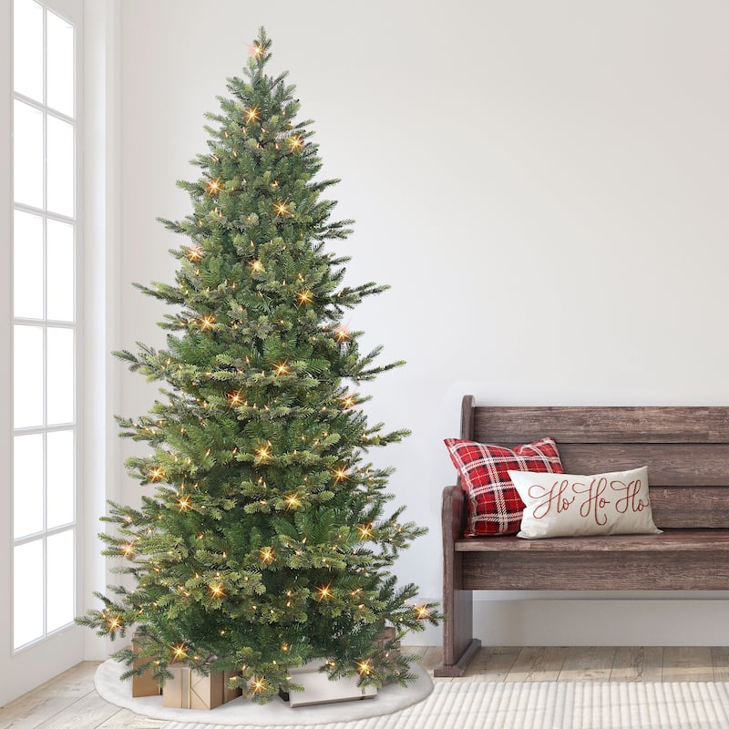 Puleo International 7.5 ft. Pre-lit Slim Royal Majestic Douglas Fir Downswept Artificial Christmas Tree
