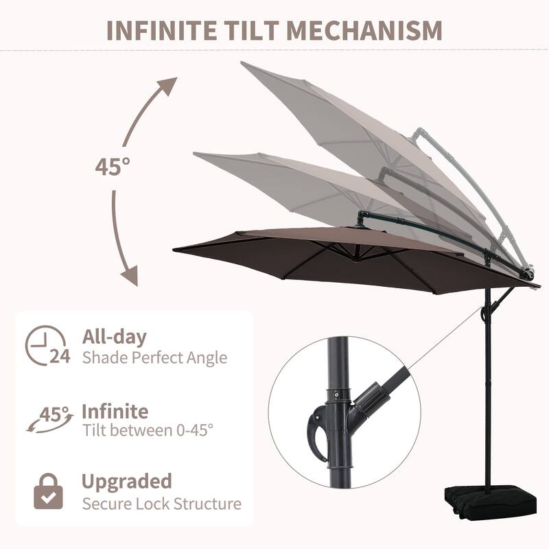 Ainfox 10 ft Cantilever Offset Outdoor Patio Umbrella with Base Stand Rotate and Tilt