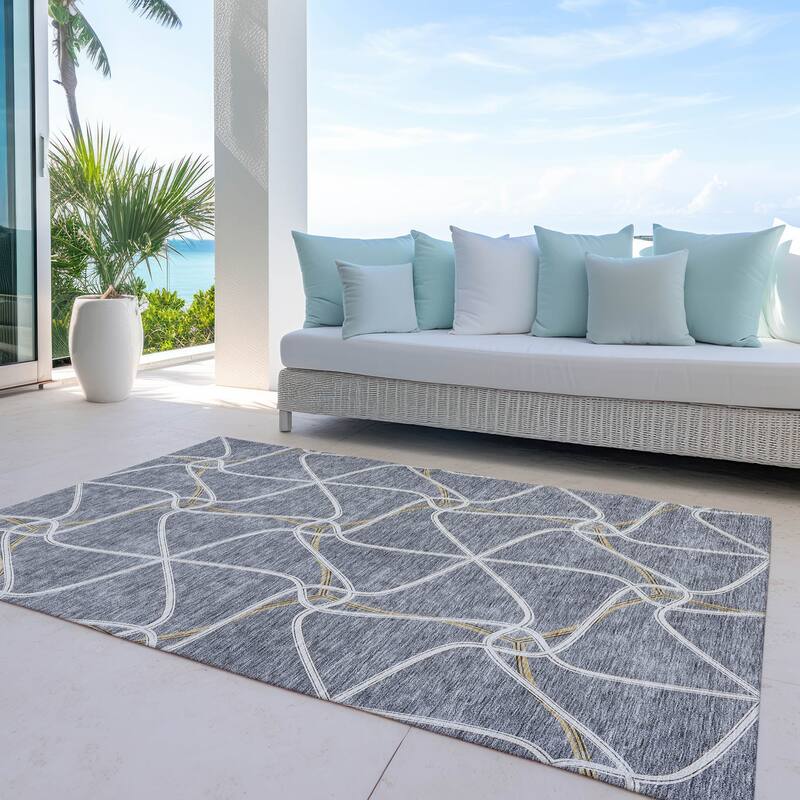 Machine Washable Indoor/ Outdoor Contemporary Links Chantille Rug - Gray - 2'6" x 3'10"