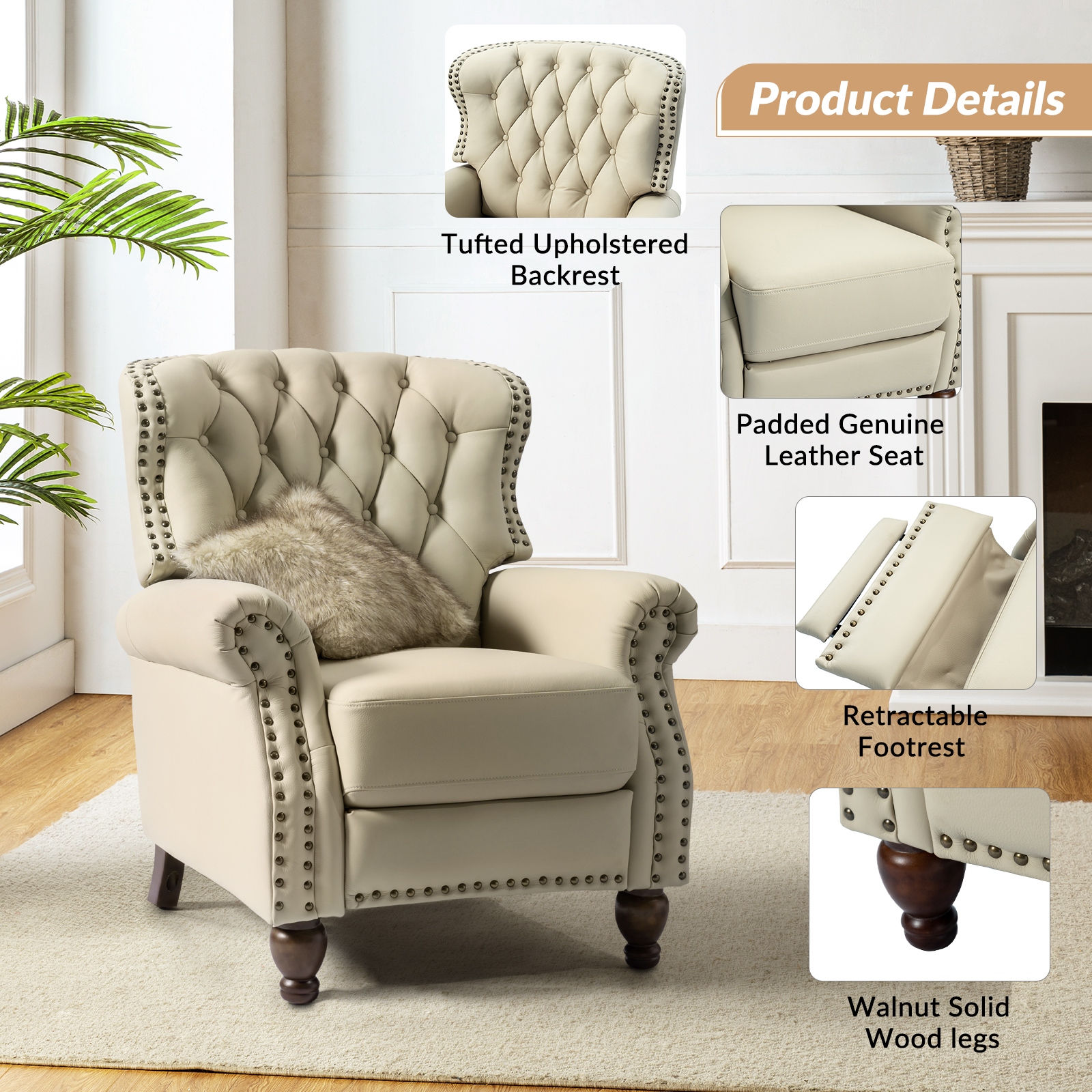 Cerine genuine hotsell leather manual recliner