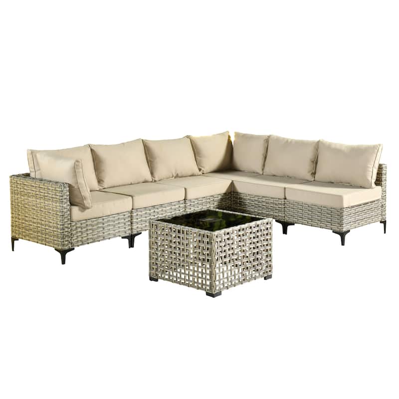 XIZZI 7-piece Outdoor Patio Furniture Rattan Wicker Modular Sofa Set with Table