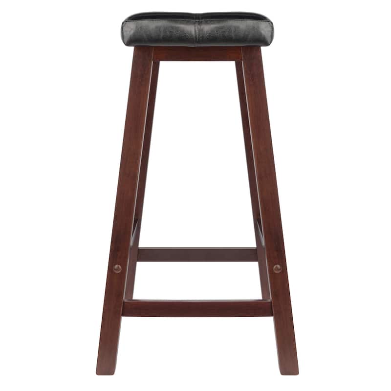 24.75" Black Faux Leather Saddle Seat Stool with Wood Legs