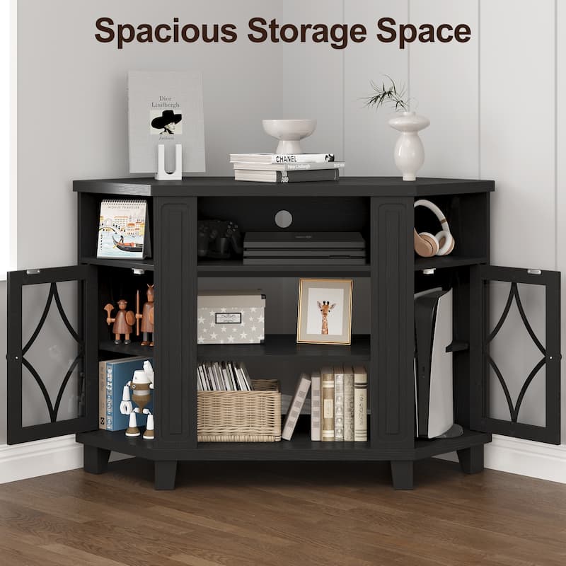 Corner TV Stands for TVs up to 55'', Media Console Table with Adjustable Shelves - Black