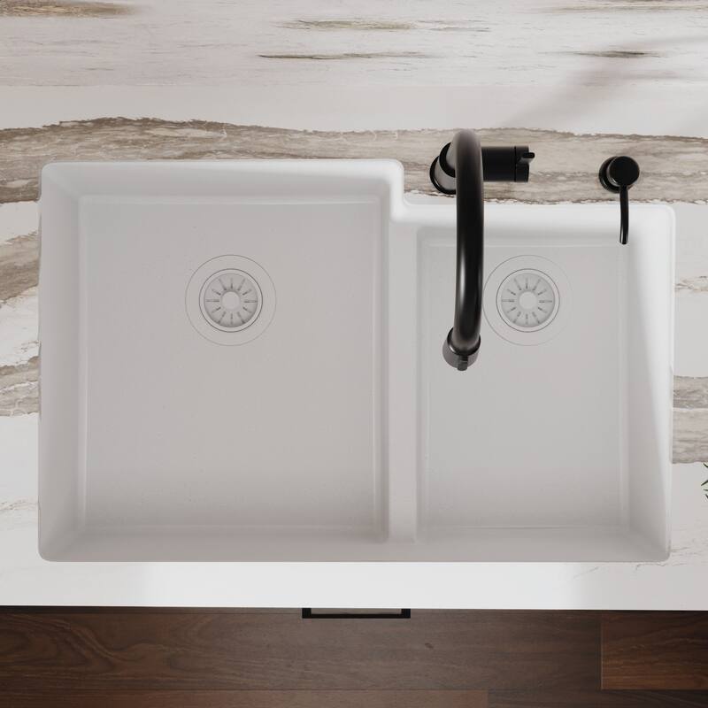 Karran Undermount Large/Small Bowl Quartz Kitchen Sink - 32" x 21.25" x 9" - 32" x 21.25" x 9"