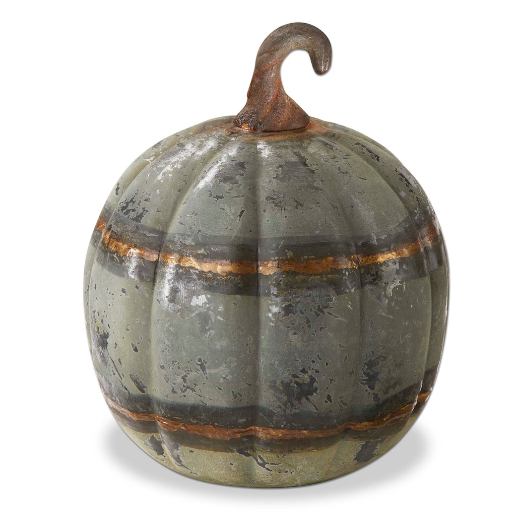 Large Rustic Metal Pumpkin Decor - Decorative Iron Sculpture for Fall Harvest Holiday - 9" H x 7" L x 7" W