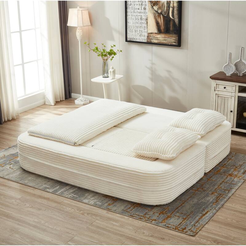 Sofa Bed With Independent Chaise Lounge And Functional Blanket,Convertible Sofa Bed,King Size Bed,Deep Seat