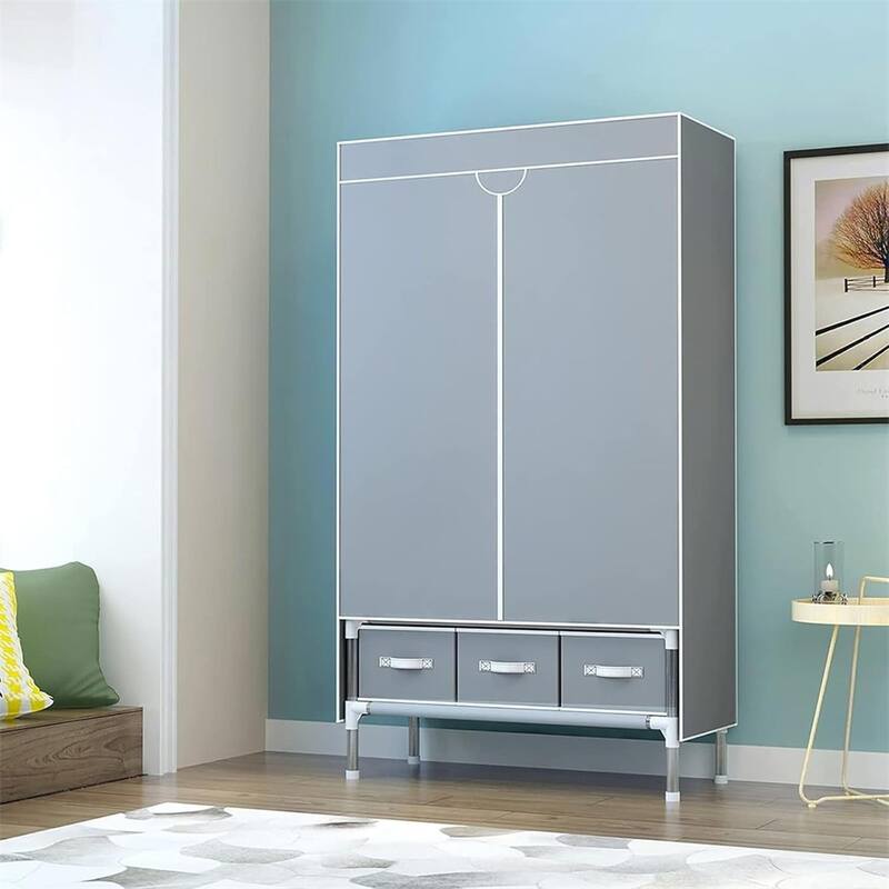 1PC Portable Wardrobe 67×35.4×17.7in - Rolling Door,Hanging Rack