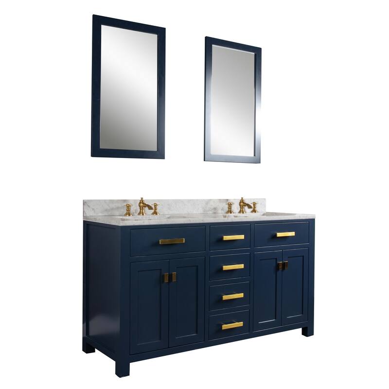 Madison 60-inch Blue Double Sink Carrara White Marble Vanity