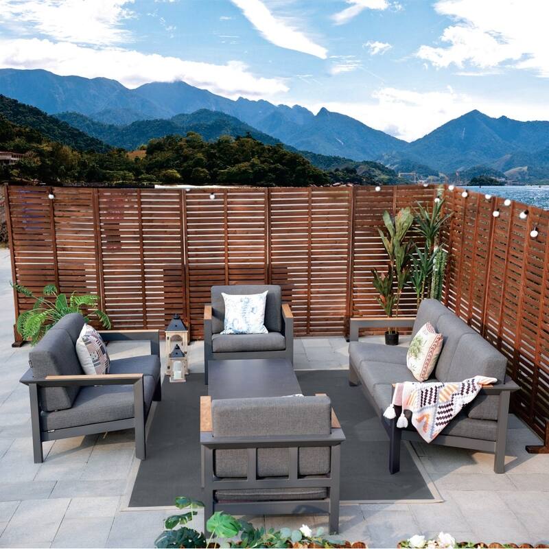 5-Piece Patio Aluminum Sofa Set with End Table