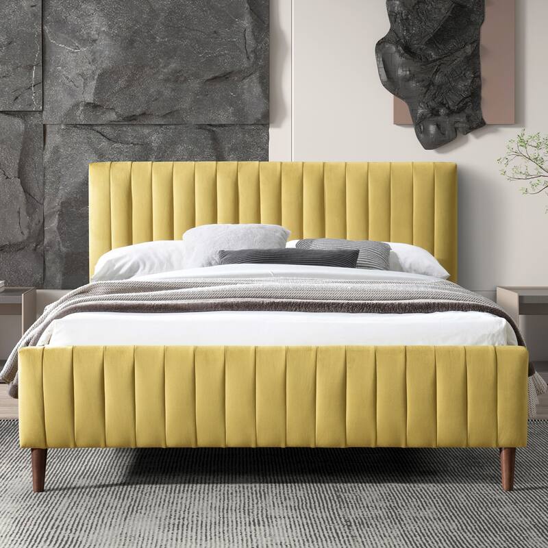 Omax Decor Spencer Upholstered Queen Platform Bed - Gold Velvet