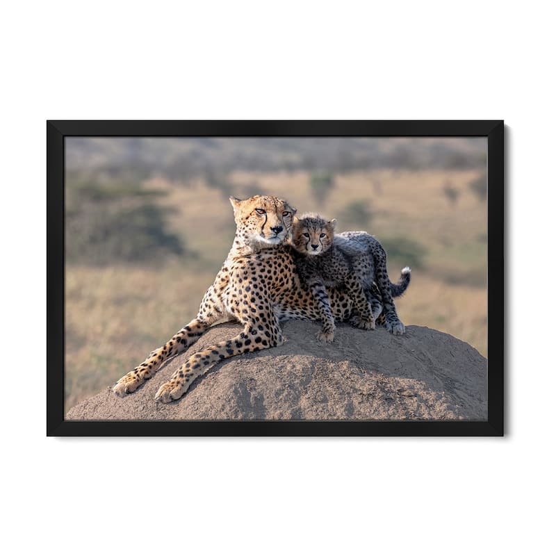 Cheetah And Cup! Premium Framed Poster by Jie Fischer - Black - 24x16x1