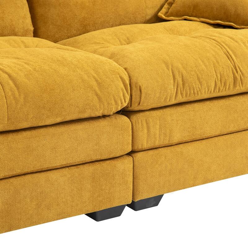 84" Yellow Chenille Loveseat Sofa with Memory Foam and 2 Pillows