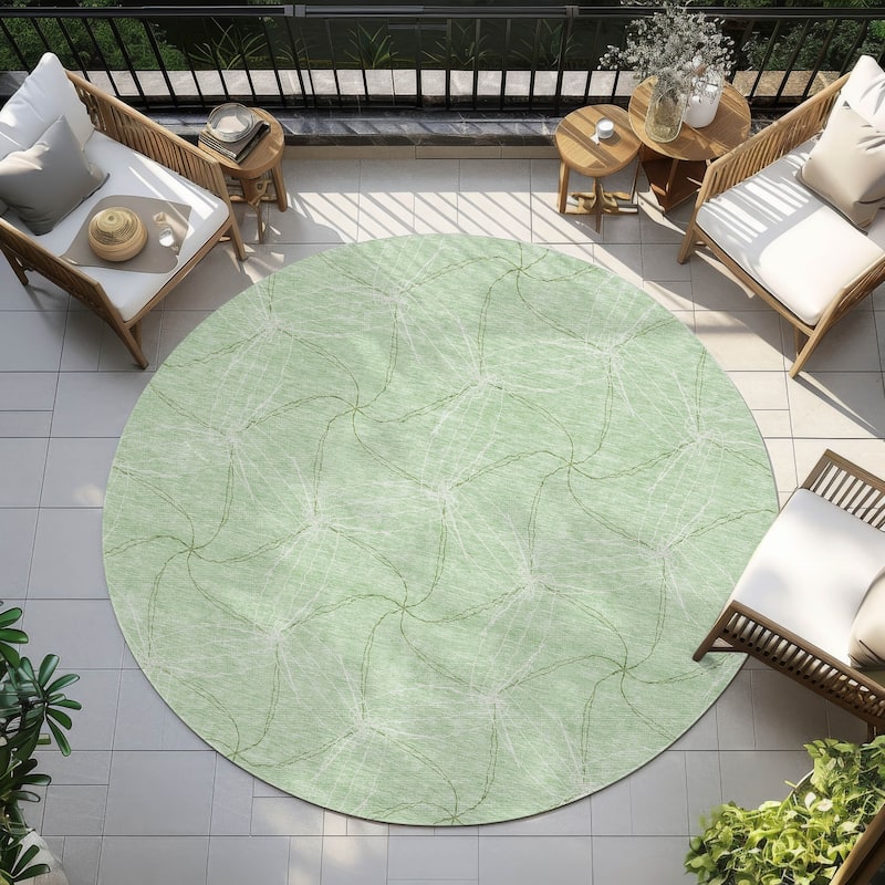 Machine Washable Indoor/ Outdoor Abstract Contemporary Chantille Rug - Mint - 8' x 8'