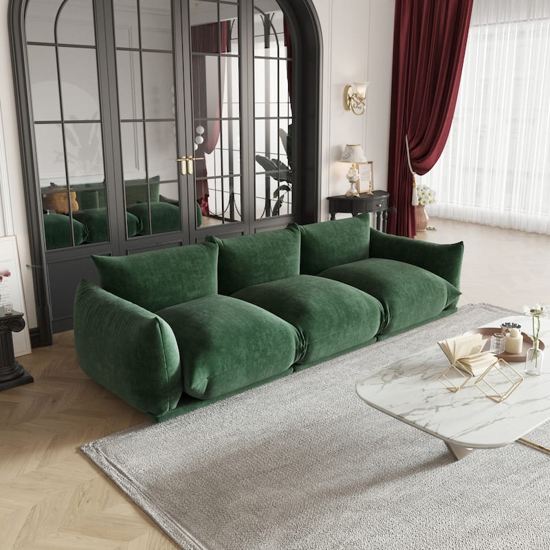 Modern Comfy 3 Seater Couch, Chenille Sectional Sofa 3 Seats Modular Couches with Thick Cushion - Green