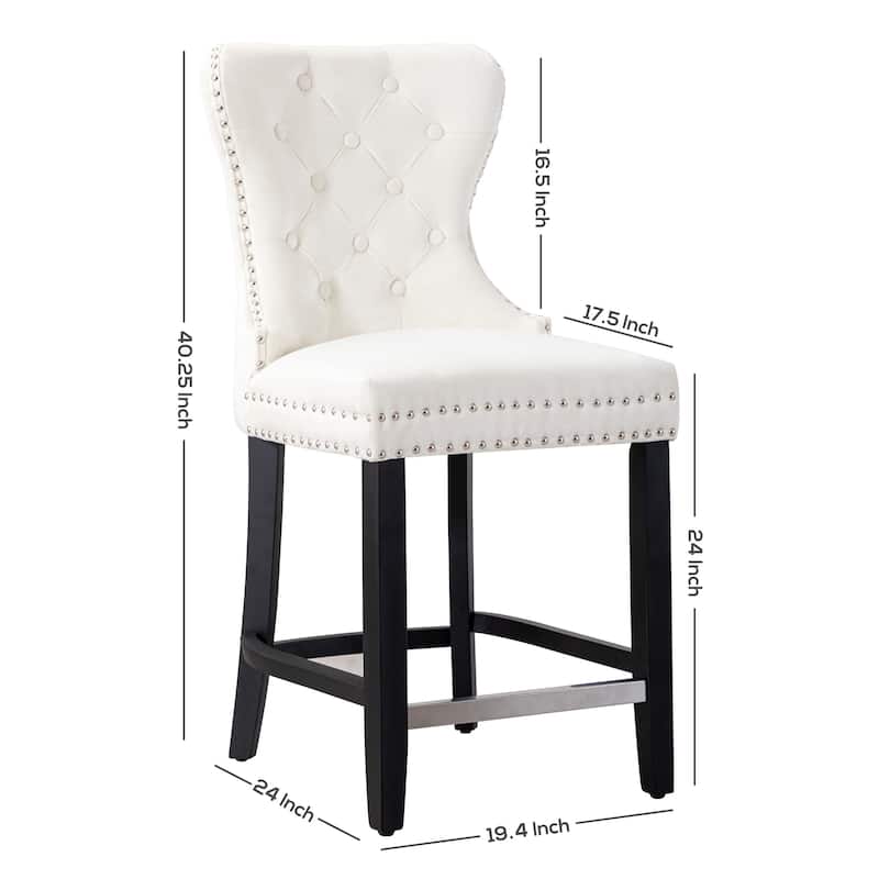 Carter 24" Wingback Tufted Nailhead Counter Stool (Set of 2)