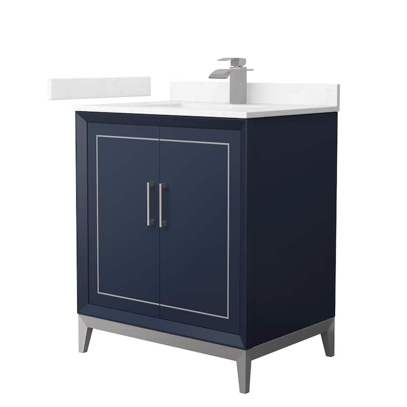 Wyndham Collection WCH515130S-VCA-UNSMXX Marlena 30" Free Standing - Dark Blue / Carrara Cultured Marble Top / Brushed - Painted
