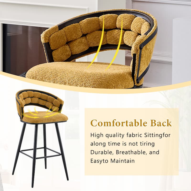 Set of 2 Velvet Bar Stools with Black Iron Legs, Modern Counter Height Stools for Home Bar