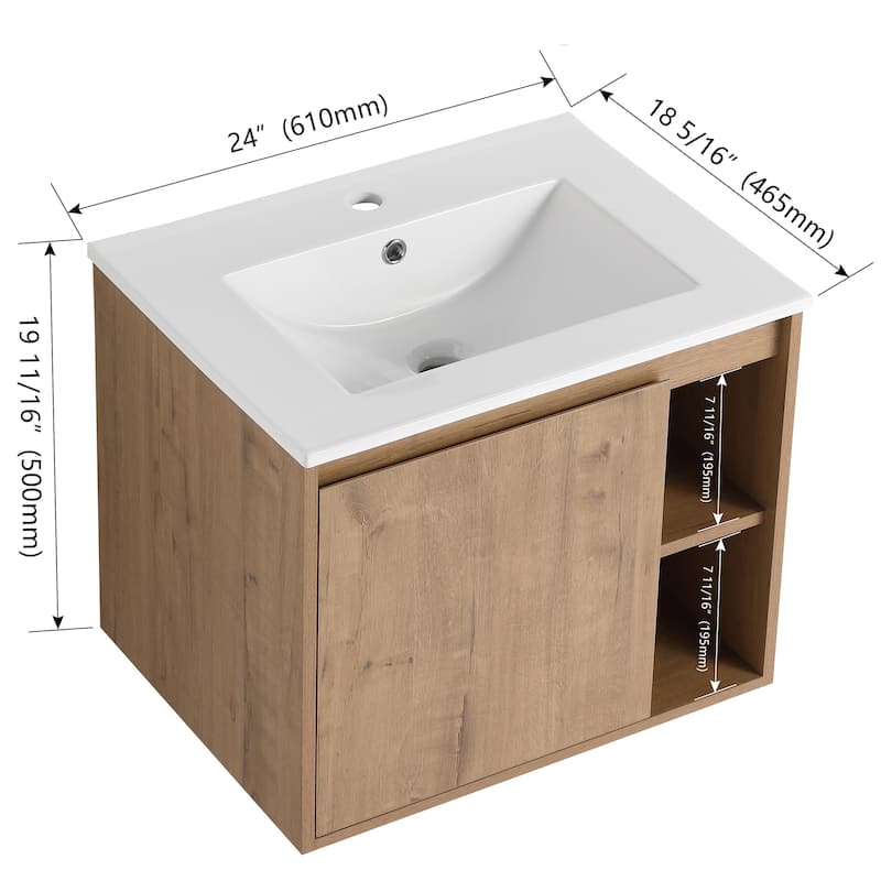 Bathroom Vanity With Sink In 24/30 Inch, Floating Bathroom Vanity With Soft Close Door
