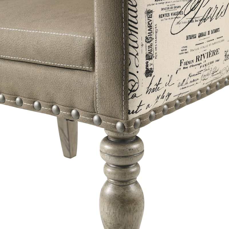 Roundhill Furniture Birmingham Nailhead 8-Piece Table with Nail Head Bench and Arm Chair Dining Set, Driftwood