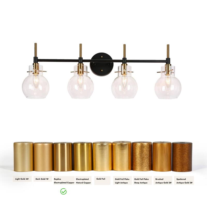 Isha 4-Light Bathroom Black Gold Vanity Lights Modern Wall Sconce with Clear Glass