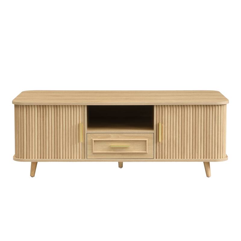 Christopher Knight Home - Arlo Mid-Century Modern Coffee Table with Tambour Doors and 6-Compartment Storage Drawer