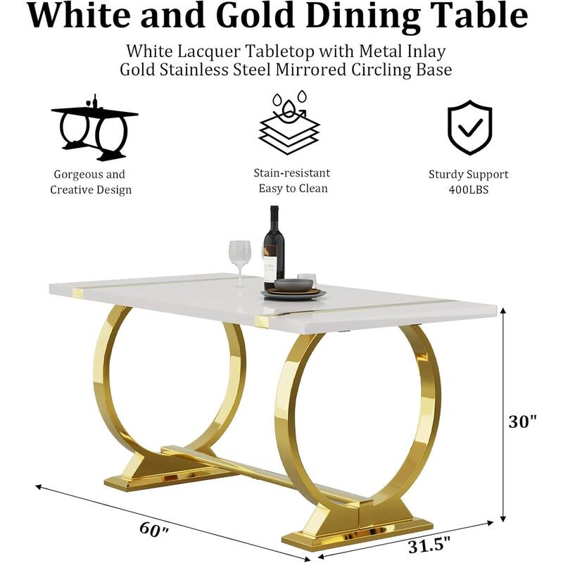Modern White Dining Table with Polished Stainless Steel Circle Base