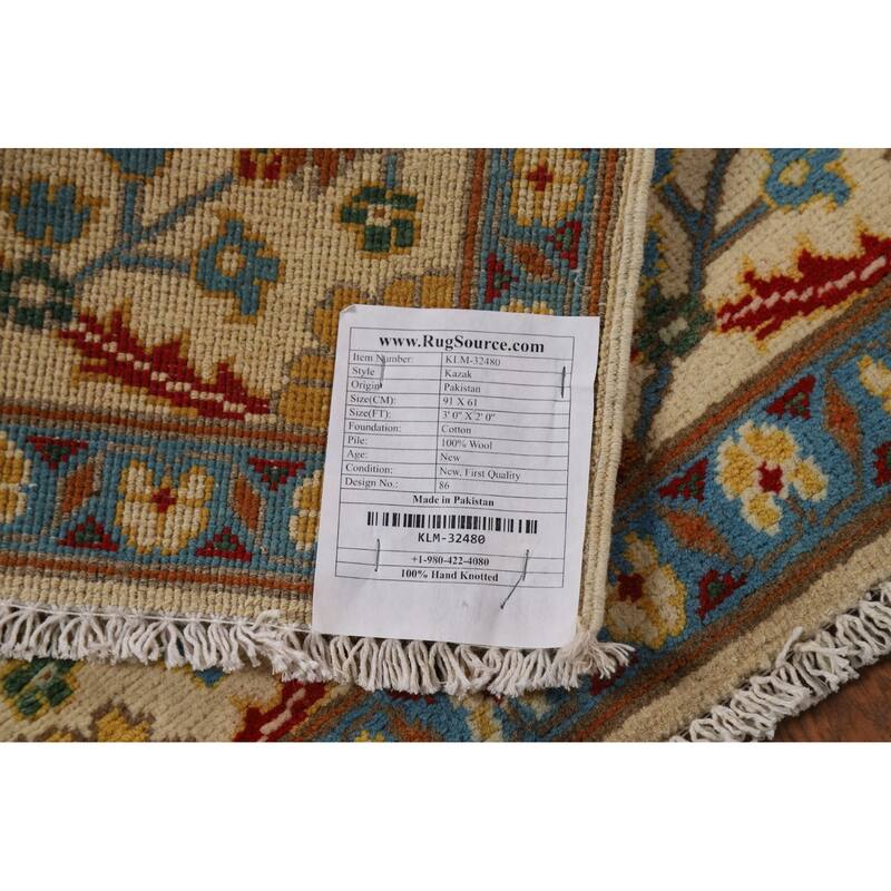 Floral Kazak Oriental Foyer Rug Traditional Hand-Knotted Wool Carpet - 2'0" x 3'0"