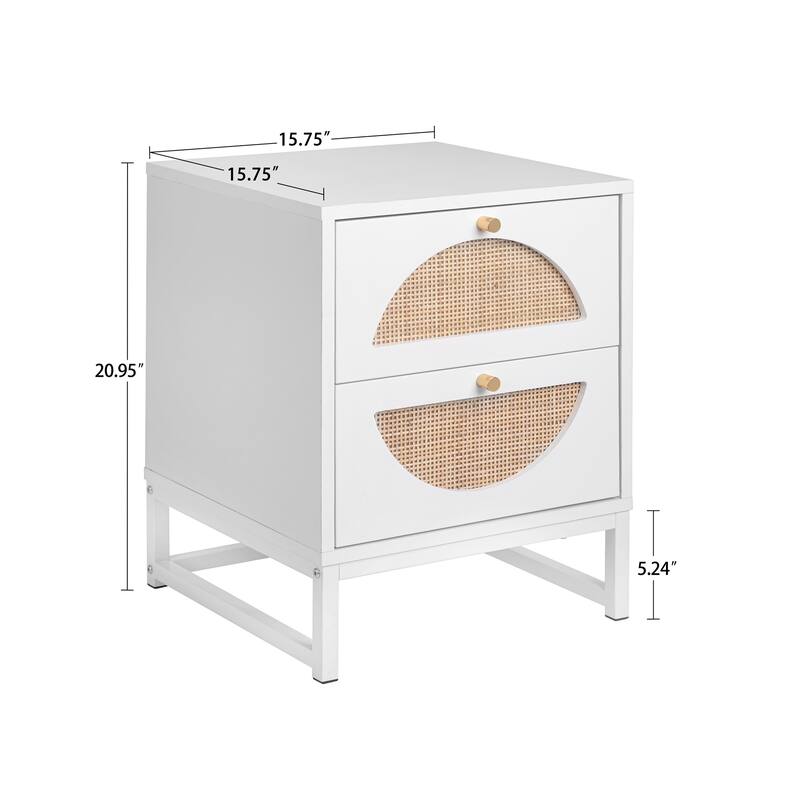 Modern White Wood 2-Drawer Storage Nightstand Bedside Table
