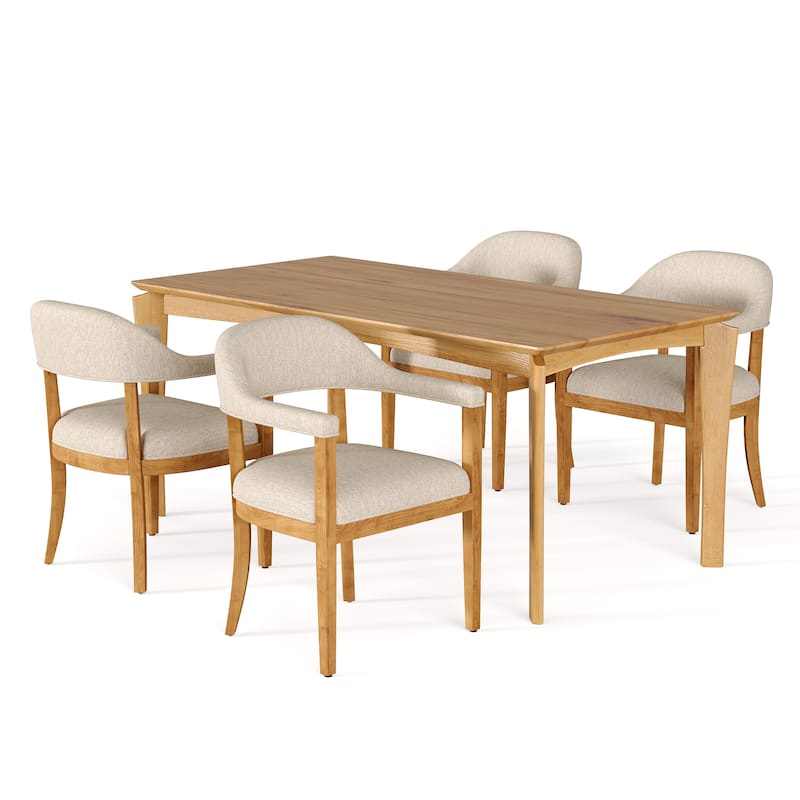 Christopher Knight Home - Mid-Century 5-Piece Set Wood Dining Table Set with 4 Upholstered Arm Chairs