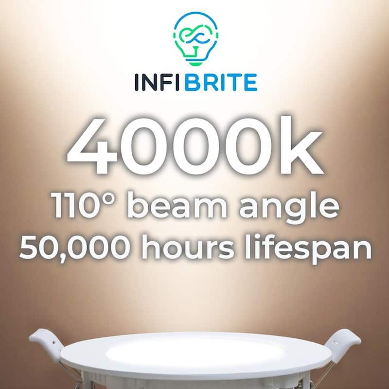 Infibrite 4 Inch 4000K Cool White 9W 750 LM Ultra-Slim LED Ceiling Light with Junction Box, Flush Mount, Dimmable (6 Pack)