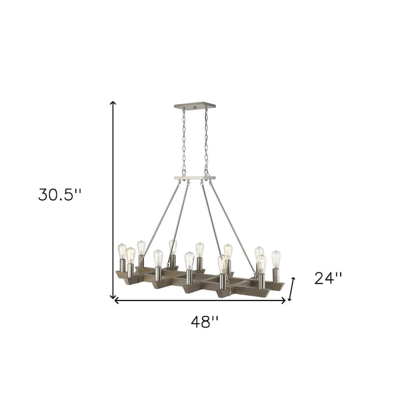 HomeRoots Silver Kitchen Island Twelve Light Metal Dimmable Chandelier - 48' X '30.5' X '24