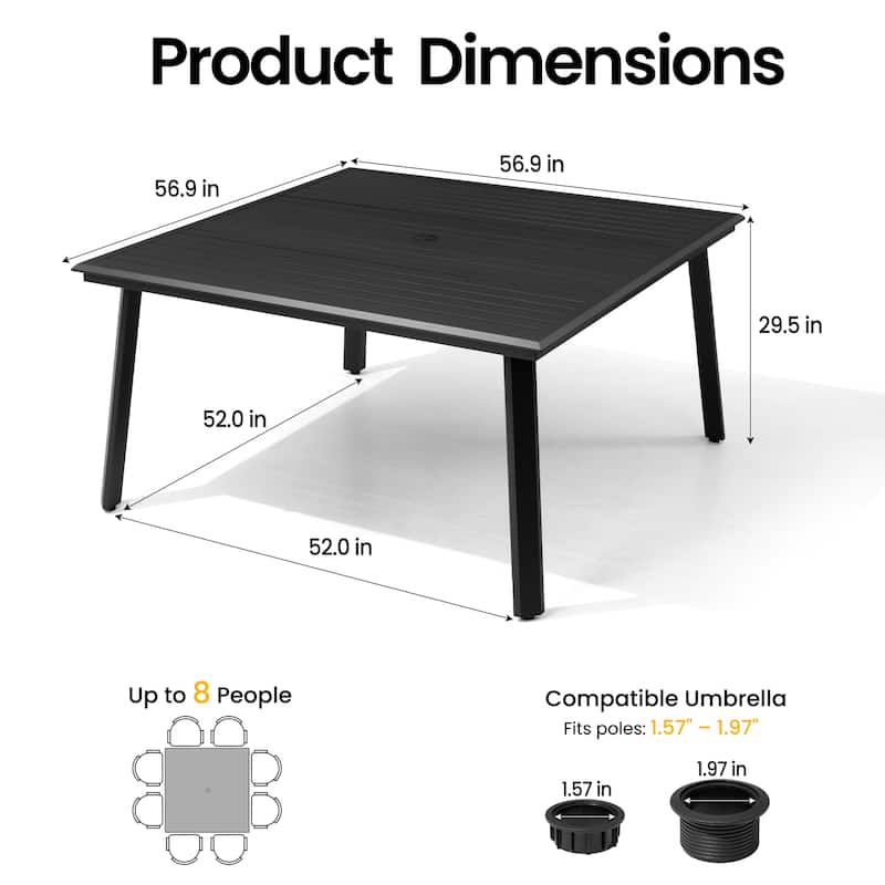 9-Piece Outdoor Patio Dining Set All-Weather Aluminum Square Table with Umbrella Hole and Stackable Chairs
