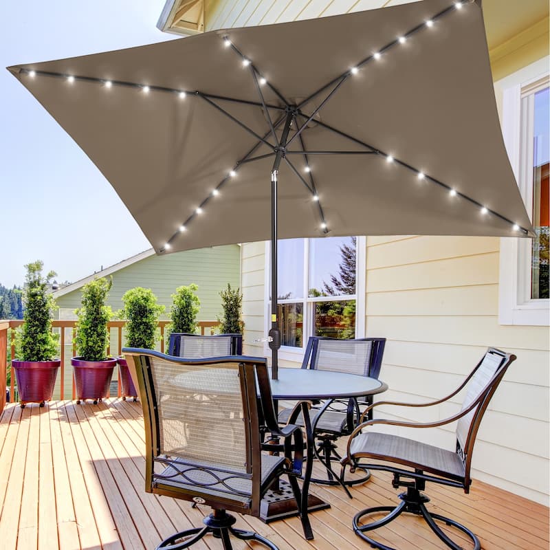 BONOSUKI LED 10 x 6.5ft Outdoor Umbrellas Patio Market Table Umbrellas - Taupe