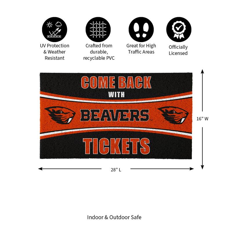 Oregon State University 28 in. x 16 in. PVC "Come Back With Tickets" Trapper Door Mat