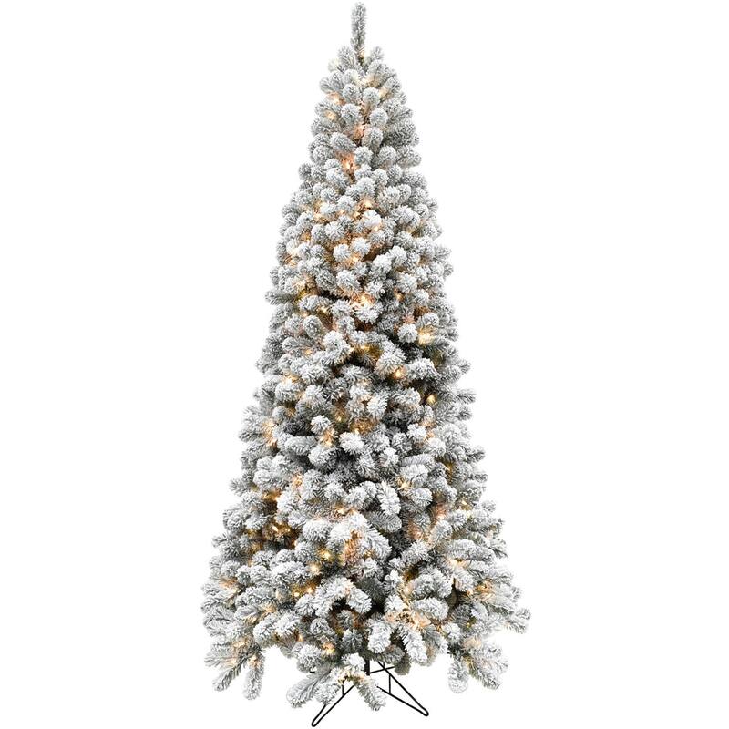 Fraser Hill Farm 9-Ft. Flocked Alaskan Pine Christmas Tree with Smart String Lighting