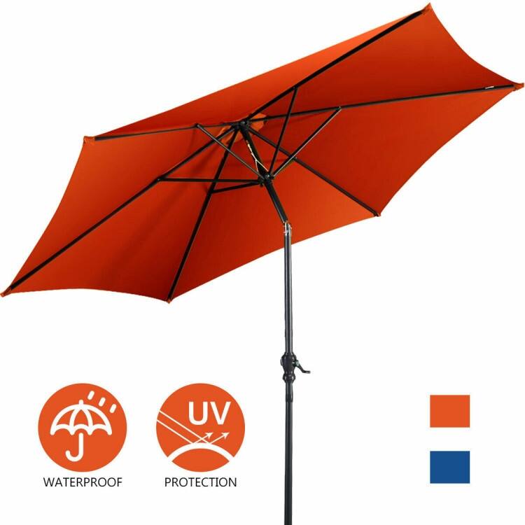 9-Foot Outdoor Market Patio Table Umbrella with Push-Button Tilt and Crank Lift for Sun Shade