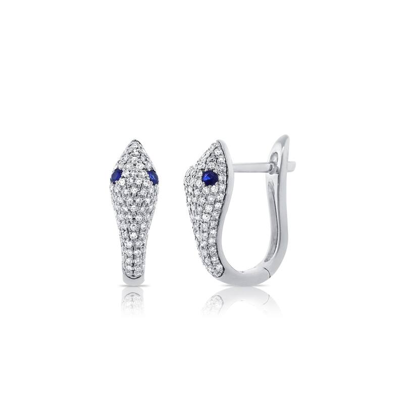 Joelle Collection Snake Hoop Earrings Sapphire & Diamond 14K Gold s Diamond Earrings